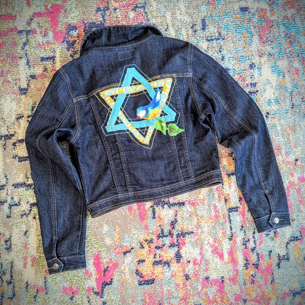 Dark Wash Star Of David Jean Jacket,Jr.'s Large